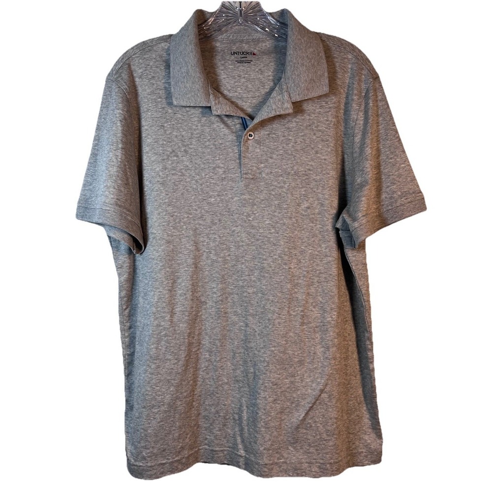 UNTUCKit Sz L Damaschino Gray Wrinkle Free 100% Supima Cotton S/S Polo Shirt